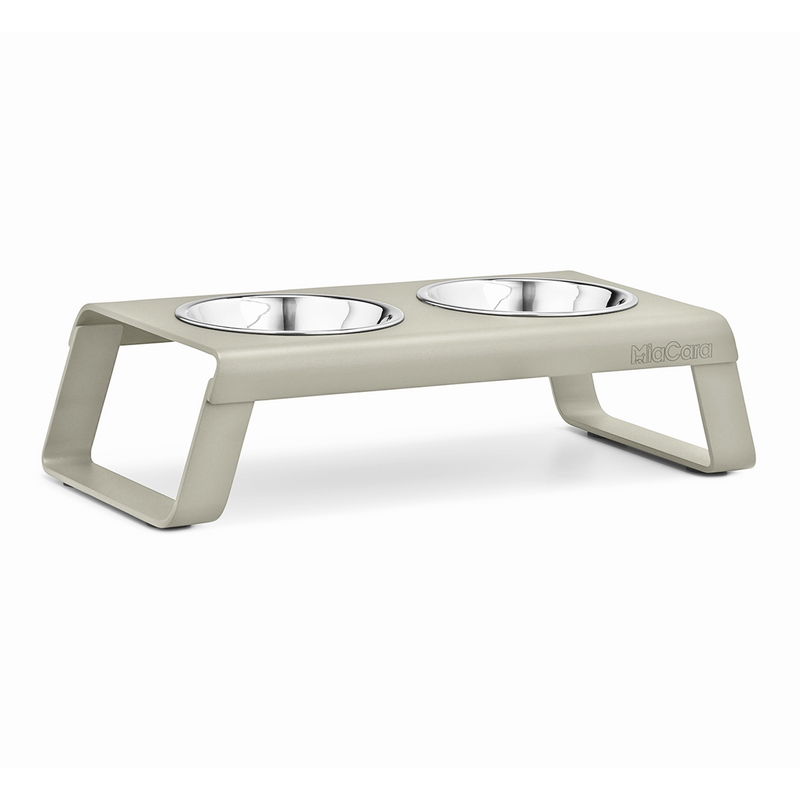 aluminum greige elevated cat bowl